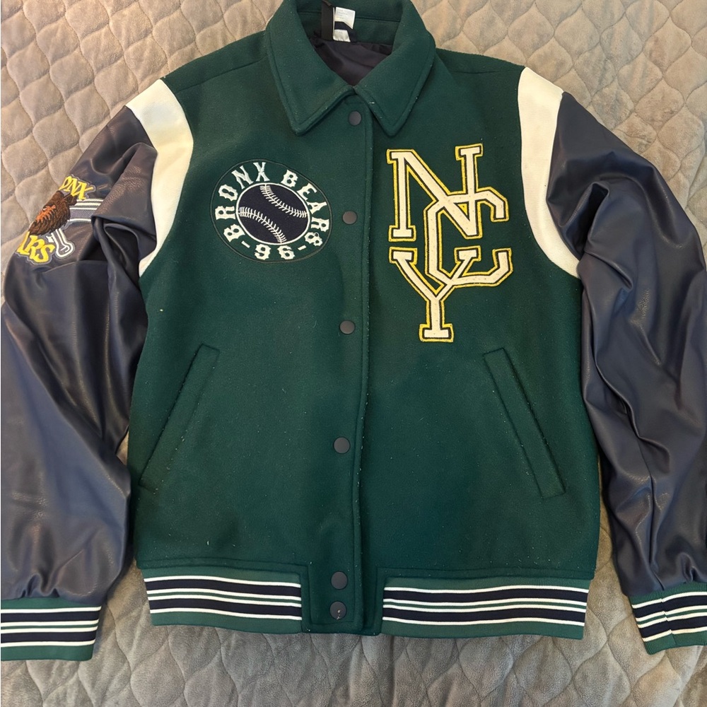 H&M Green and Navy Leather Jacket